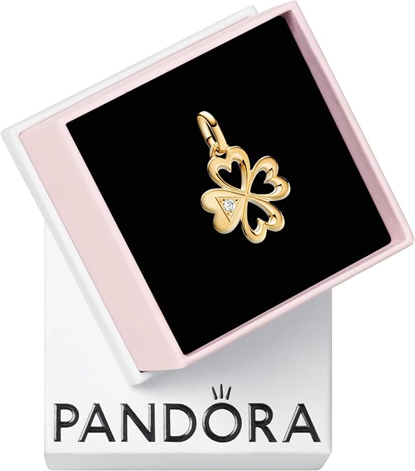 PANDORA Heart Four-Leaf Clover Medallion Charm - Bracelet Charm ME Bracelets - 14k Gold with Clear Cubic Zirconia - Gift for Her - Jewelry for Women with Gift Box