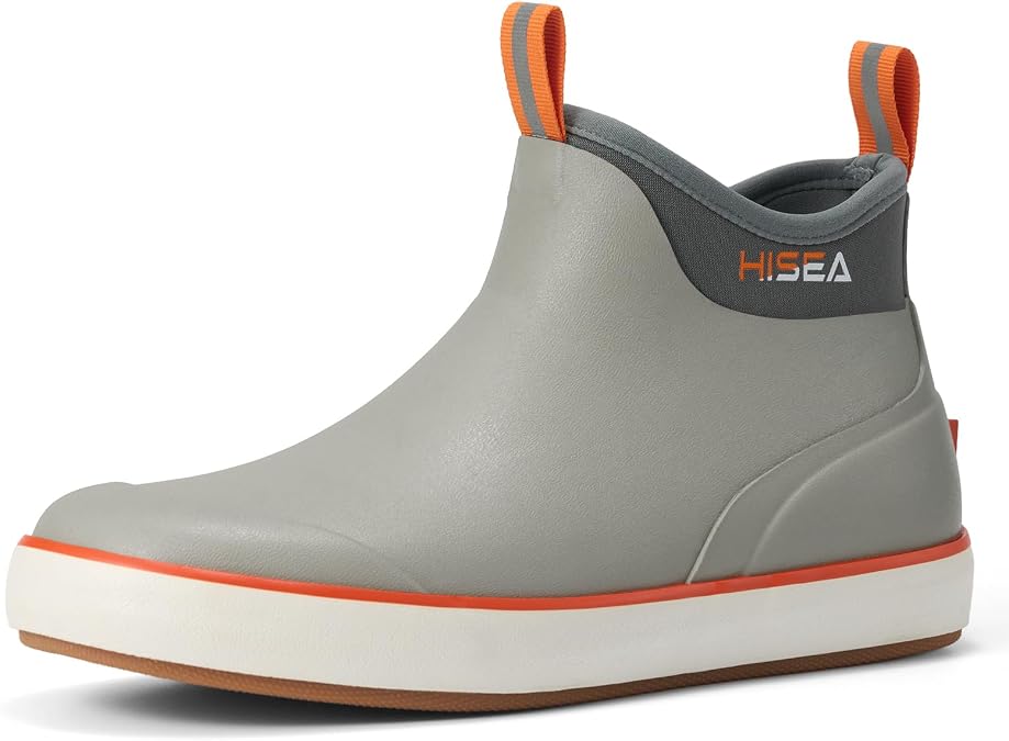 HISEA Men's Deck Boots, Wide Toe Mens Rain Boots Waterproof Fishing Boots Anti-Slip Ankle High Breathable Neoprene Lining Rubber Boots