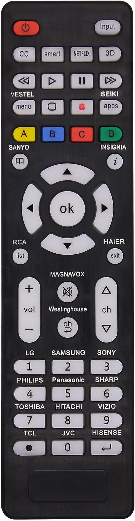 Backlit Universal TV Remote Control for Samsung,LG, Sanyo,Sony, Sharp, Vizio, Philips, Toshiba, Hitachi, JVC, TCL, Hisense, Vestel, Seiki, Insignia, Panasonic and Other Brands Smart TV Remote Control