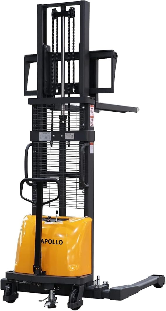 APOLLO Semi-Electric Pallet Stacker, 3300 lbs Capacity, 118" Lifting Height Material Lift, Forklift with Straddle Legs and Forks