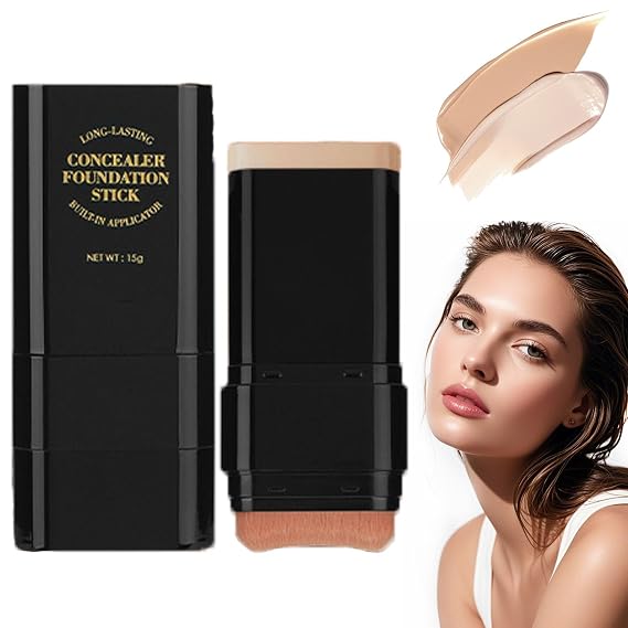 7 Color Dual Ended Foundation Stick, 2-in-1 Foundation Stick with Brush, Long Lasting Concealer FoundationStick Full Coverage, 2 in 1 Contours Concealer, Korean FoundationStick, Long-Lasting (03#)