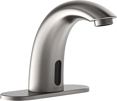 PRIMSOPH Automatic Motion Sensor Hands Free Electronic Infrared Smart Commercial Touchless Bathroom Sink Brushed Nickel Faucet with Cover Plate Temperature Mixer Battery or Plug-in Powered