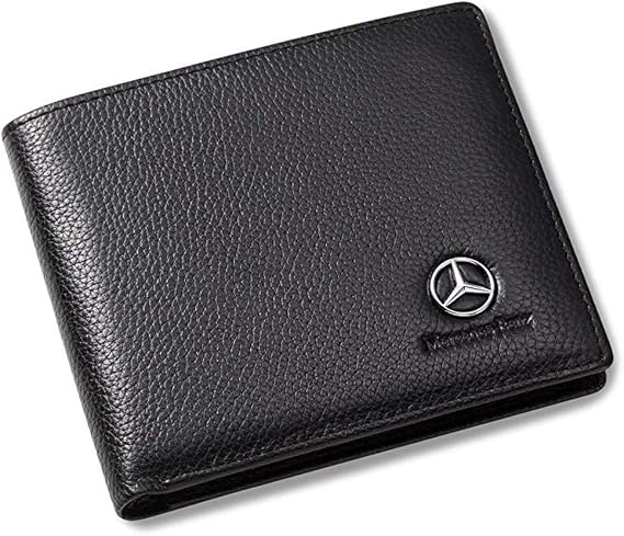 Genuine Leather Bifold Wallet with 3 Card Slots and ID Window for Mercedes Benz