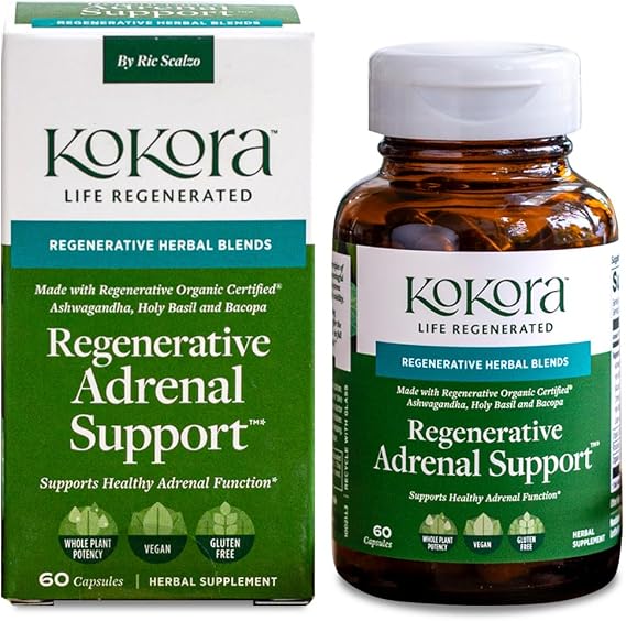 kokora Regenerative Adrenal Support - Maintain Healthy Adrenal Function, Balanced Energy & Stress Levels* -Adaptogen Blend w/Rhodiola and Schisandra - Vegan & Non-GMO - 60 Capsules - 30 Servings