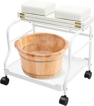Portable Pedicure Cart, Beauty Salon Nail Or Foot Bath Spa Esthetician Trolley Cart Portable Trolley White Footrest Stand Pedicure Cart with Wheels for Foot Rest Pedicure Massage Salon