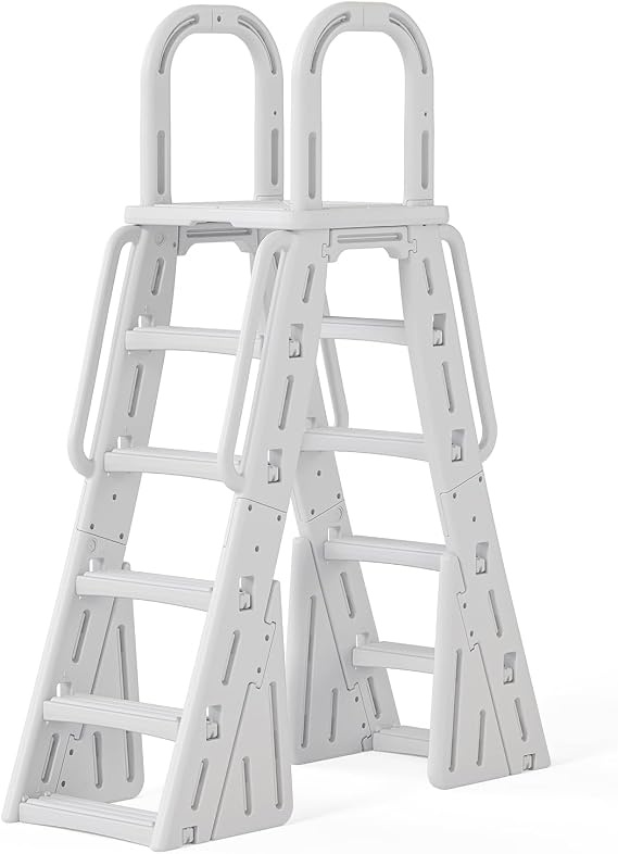 VINGLI A-Frame Pool Ladder Above Ground, Steps with Handrails -Light Gray