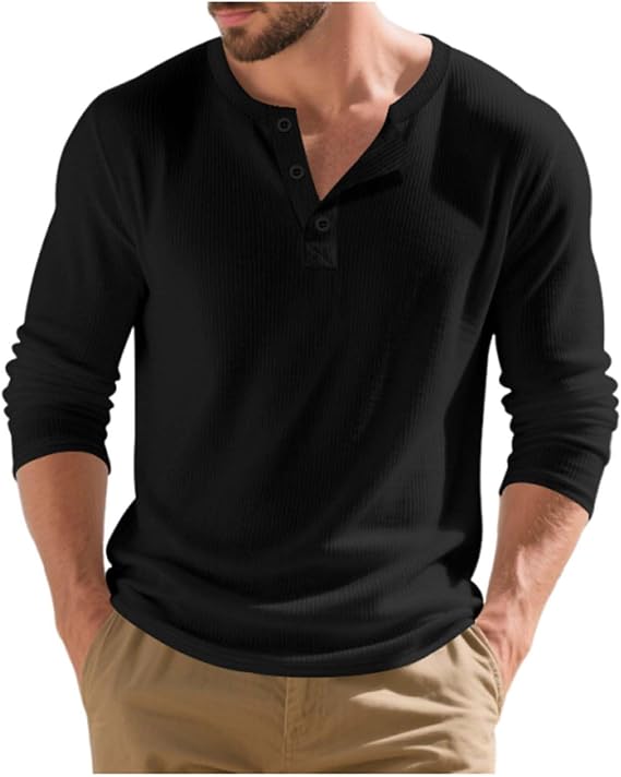 Mens Henley Shirts Long Sleeve Casual Lightweight Pullover Shirt Crew Neck Soft Stretch Basic Tees Ribbed Fall Tops 2025