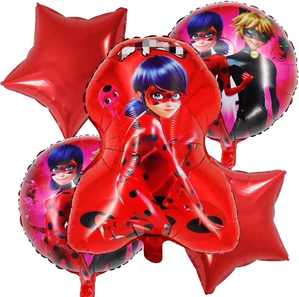5 PCS LOVSONG Superhero Balloons Ladybug Balloons Ladybug Birthday Party Balloons Miraculous Balloons