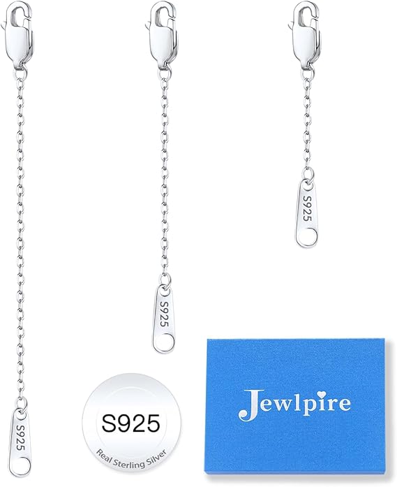 Jewlpire 925 Sterling Silver Necklace Extender for Women, Cable Chain Extenders for Necklaces, Jewelry Extenders for Necklaces Bracelets Anklets 3 Piece (1", 2", 3")