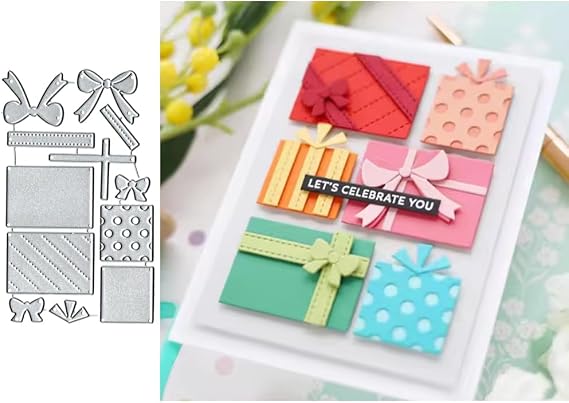 4Pcs Gift Box Frame Metal Die Cuts Dies Stencil, Gift Box Frame Cutting Dies Cut Stencils DIY Scrapbooking Cards Photo Album Craft Decorative
