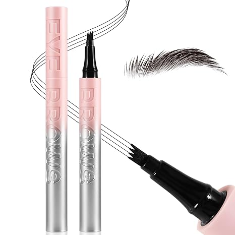 Boobeen Liquid Eyebrow Pencil Long-Lasting Waterproof Eyebrow Pencil with 4 Fork Tip Microblading Eyebrow Pencil for Wild Looking Eyebrow Makeup