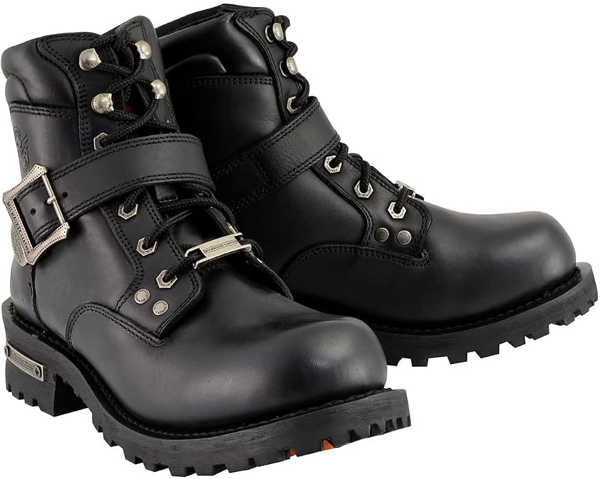 Milwaukee Leather Men's 6" Side Buckle Lace Up Biker Boot w/Round Toe