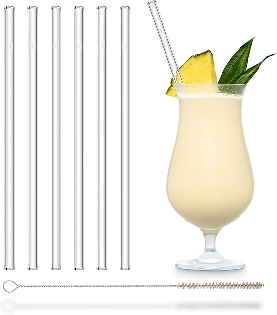 HALM Glass Straws - 6x 9 inch Reusable Drinking Straws + Plastic-Free Cleaning Brush - Made in Germany - Dishwasher Safe - Eco-Friendly - Straight - Perfect for Smoothies, Cocktails