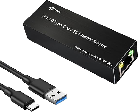 USB 3.0 to 2.5Gb Gigabits Ethernet NIC Network Adaptor, 10/100/1000M/2.5Gbps Type-C to RJ45 LAN Laptop Network Card Compatible with Windows Server/Windows/Linux