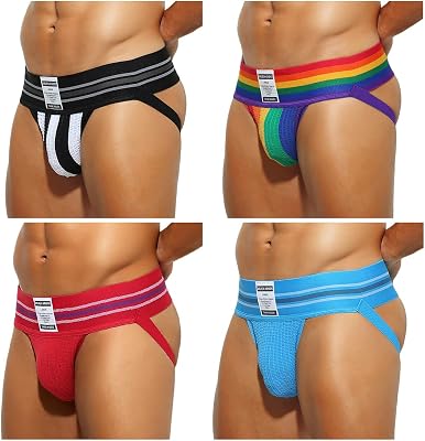 Arjen Kroos Mens Jock Strap 4 Pack High Elastic Jockstrap Underwear Breathable Athletic Supporter with Wide Waistband