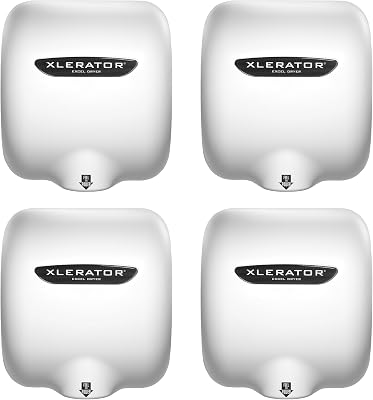 XLERATOR XL-BW 1.1N High Speed Automatic Commercial Hand Dryer, White Thermoset BMC Cover, GreenSpec Listed, LEED Credits, Heat and Sound Options, Noise Reduction Nozzle, 208 277V 6.2 Amps 4 Pack