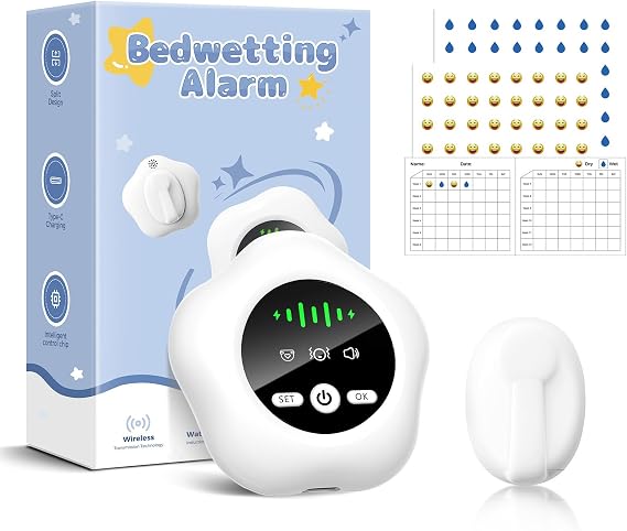 Wireless Bedwetting Alarm 2026 New Compact & Comfortable Wireless Sensor 3Mode Rechargeable Bed Wetting Alarm for Boys and Girls Includes Progress Card