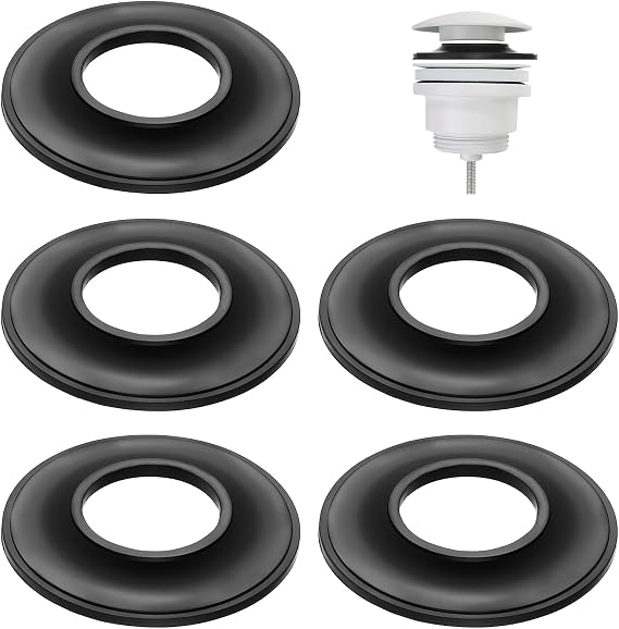 5 PCS Universal Tub Stopper Gasket, Replaces Stoppers Bathtub Drain Gaskets, High Elastic Rubber Seal Tub Stopper Gaskets for Tubs Drain Assemblies (Black)