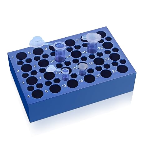 Dual-Size Aluminum Cooling Block (24+36 Wells) for PCR Tubes - Reusable 0.2ml/1.5ml/2ml Centrifuge Tube Ice Bath Cooler, Compact Lab & Home Use