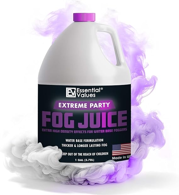 Essential Values Fog Machine Fluid - Extreme High Density Fog Juice (128 FL OZ / 1 Gallon) White-Out Conditions for Water Based Foggers Designed for 700 Watts+ Manufactured in USA