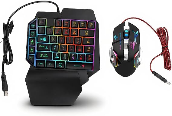 One Handed Gaming Keyboard and Mouse Combo, 4 in 1 Mobile Game Combo Pack, Game Keyboard Mouse Adapter Phone Holder Set, Playing While Charging