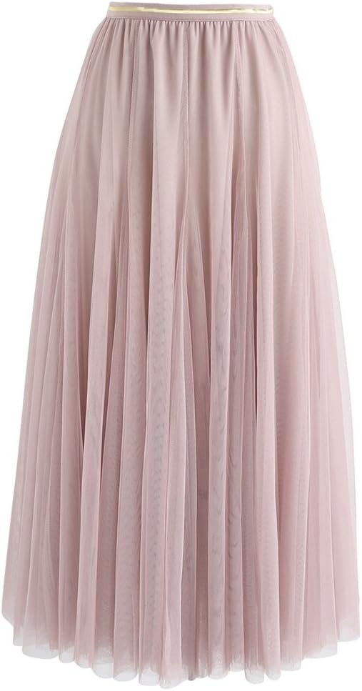 CHICWISH Women's Lilac/Cream/Grey/Pink/Black Layered Mesh Ballet Prom Party Tulle Tutu A-Line Maxi Skirt