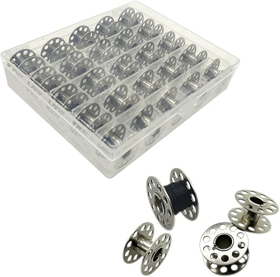 25Metal Bobbins for Sewing Machine with Storage Box, A Class 15 Universal | Bobbins in Case Compatible for Brother, Janome, Singer, Bernina, Toyata, Anime, Kenmore, Elna, Babylock by LeBeila