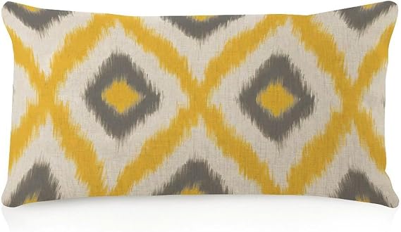 Modern Body Pillow Case Cover with Zipper 12x20in Ikat Textile Gray And Yellow Home Decor Long Pillow Sham Zigzag Greek Key Geometric Pillow Covers Protector for Bed Outdoor Chair