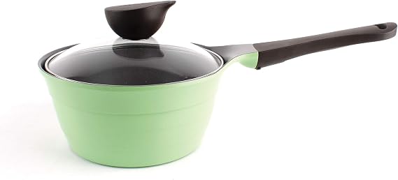 Neoflam 1.9qt Saucepan Butter Warmer Milk Boiling|Melting Pot, Ecolon Healthy Ceramic Nonstick Coating PFOA-free, 2 Pour Spouts, Dishwasher Safe, Green
