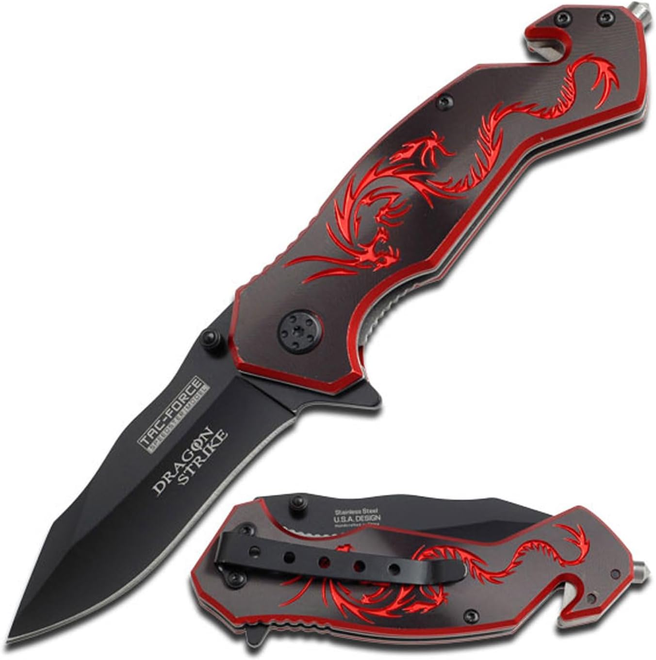 TAC Force Speedster Spring Assisted Dragon Strike Rescue Knife RED