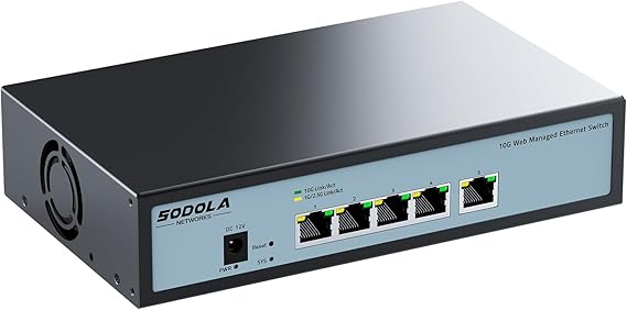 SODOLA 5 Port 10G Easy Web Managed Switch,5X 10GBase-T Ports