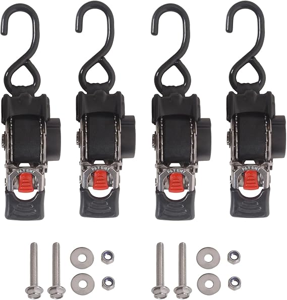 MOTO4U Stainless Steel Bolt on Retractable Ratchet Straps Boat Trailer Straps (1inch*6ft) Boat Retractable Ratchet Tie Down Straps with Bolt Set for Boat ATV Trailers 1500LBS (4, 1" x6')