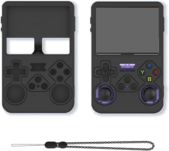 Case for R36S Retro Handheld Game Console,BOVUGAC Silicone Soft Protective Shockproof Cover for ANBERNIC R36S Flip Portable Handheld Game Console with Lanyard-Black