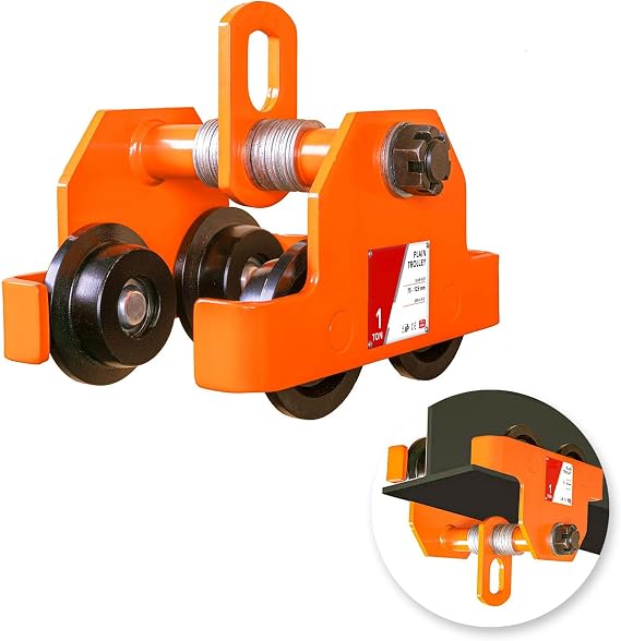 1T/2200LBS Dual Wheels Beam Trolley, 3"-5" Adjustable I Beam Trolley, Push Manually Trolley Hoist with Dual Track Rollers, Push Track Roller Trolley for Lifting