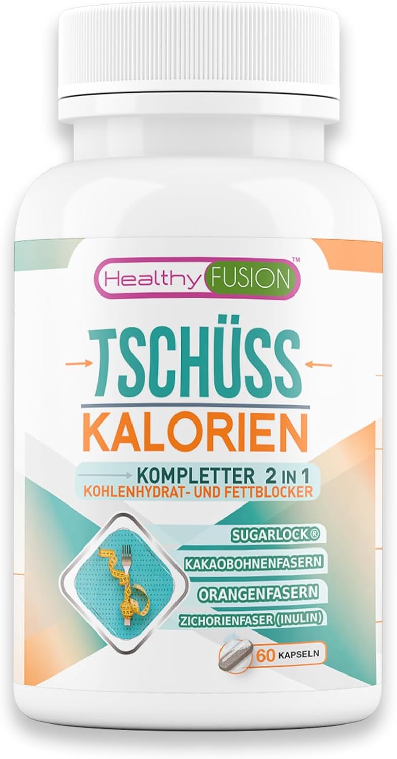 Tschüss Kalorien Healthy Fusion – Kohlenhydrat- & Fettblocker Intensives Abnehm-Supplement mit Fettverbrenner & natürlichem Appetitzügler Sättigungseffekt Ohne strenge Diäten 60 Kapseln