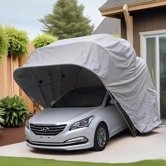 All Weather Mobile Carport, Retractable Folding Carport Canopy, Heavy Duty Car Port, Portable Anti-Snow Tent Car Cover for Outdoor, Truck, Boat, SUV,18 * 8.2 * 7.6ft [Energy Class A]
