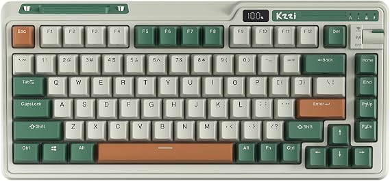 KZZI K75 PRO RGB 75% Wireless Gasket Mechanical Keyboard, Triple Mode BT 5.0/2.4G/USB-C 82 Keys Hot Swappable Gaming Keyboard w/Knob & Power Display, Custom Tactile Switches, Green
