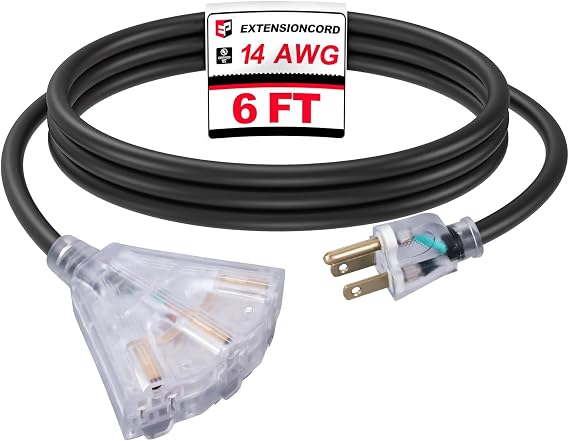 EP 6 Ft Outdoor Extension Cord,14/3 SJTW,3 Electrical Power Outlets,Black