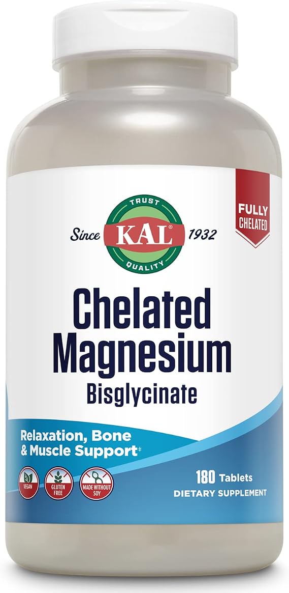 KAL Chelated Magnesium Bisglycinate, 180 Tablets