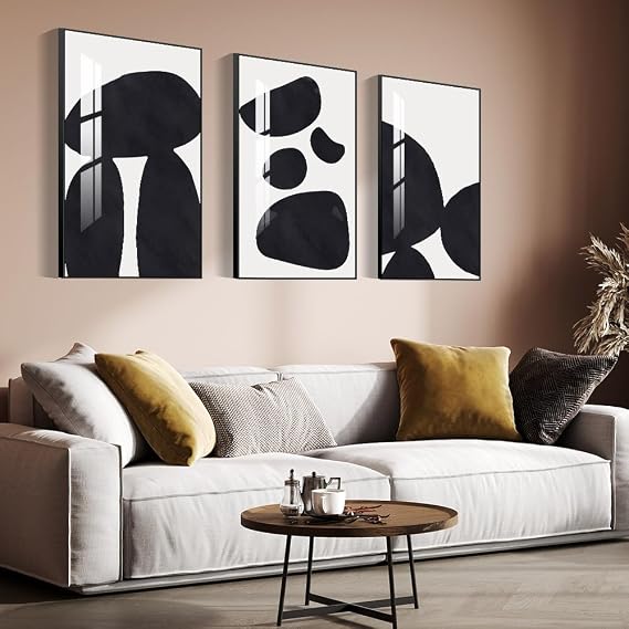 Abstract Wall Art Prints, Framed Wall Art for Living Room, Bedroom, Dining Room, Nursery, Office, Kitchen, Bathroom (Black, 16"X 24" X 3 panel)