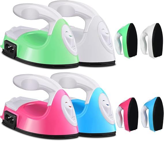 Zhehao 4 Pcs Mini Craft Iron Mini Heat Press Small Iron on Patches