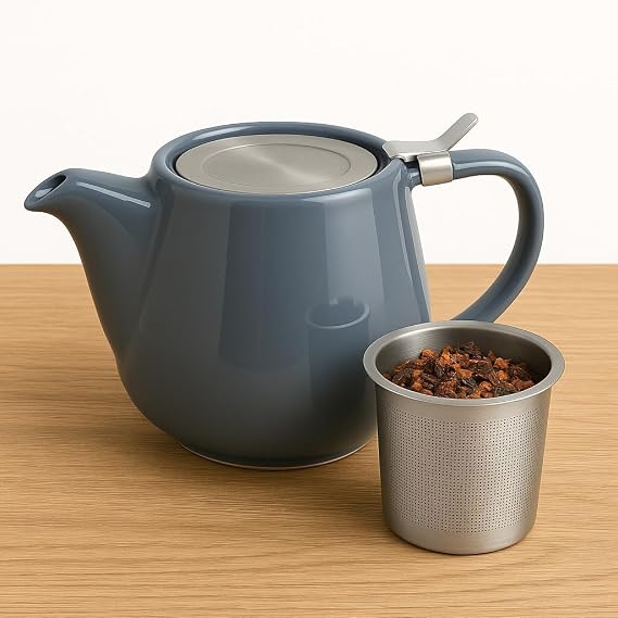 Premium Porcelain Teapot 2 or 3 Cup Capacity with Removable Stainless Steel Infuser Basket – Loose Leaf or Bagged Tea Pot – Heat Retaining Ceramic, Drip-Resistant Spout, Hinged Lid, Dishwasher Safe