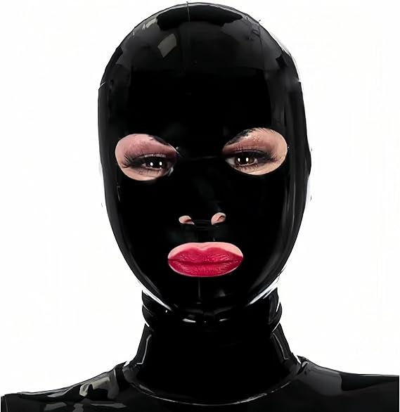 Latex Hood Mask Women's Rubber Full Face Party Mask with Eye Mouth Holes and Nostril Zipped Handmade