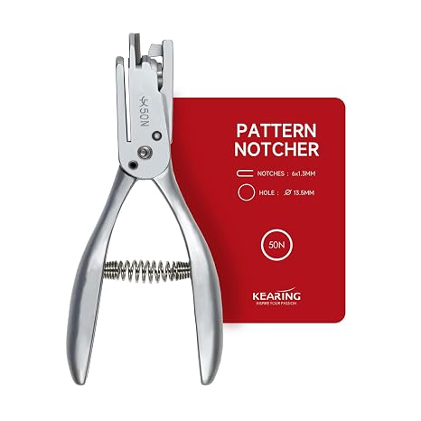 Kearing Multi-Purpose Pattern Notcher 50N, 1/4 x 1/16inch Pattern Notcher, 1.3cm Diameter Circular Holes Cutting, Stainless Steel Paper Notcher, Tailor Sewing Pliers Pattern Making Tool