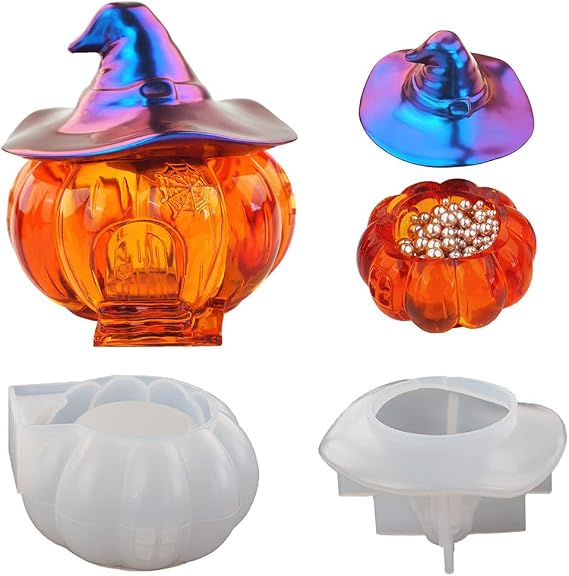 Pumpkin Jars Resin Mold,Witch Lid Silicone Mold,Box Resin Molds, Jewelry Box Molds for Making Resin Molds DIY Storing Organizing Jewelry Candy Container