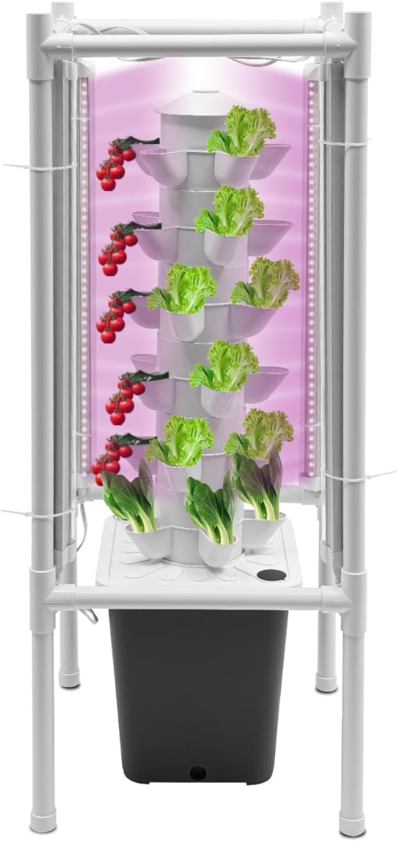 Hydroponics Growing System,30 Pods Hydroponic Tower with Full-Spectrum Grow Lights,Indoor Herb Garden with LED Grow Light,Hydroponics Growing System Kit,Plants Germination Kit for Indoor Herbs (Grey)