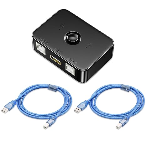 USB 2.0 Switch Printer Sharing Umschalter Adapter 2 USB Port Inklusive 2 * 15M mit LED Licht 2 Computer Teilen Sich 1 Drucker Manueller Switcher für PC Drucker Scanner