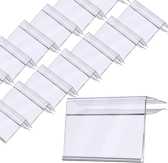100 PCS Shelf Label Holder Clear Plastic Clip on Labels Shelf Tags for Wire Shelving 0.2'' to 0.4'' Wood Glass Shelves Sign Price Tags 1.57 x 3.15 Inches
