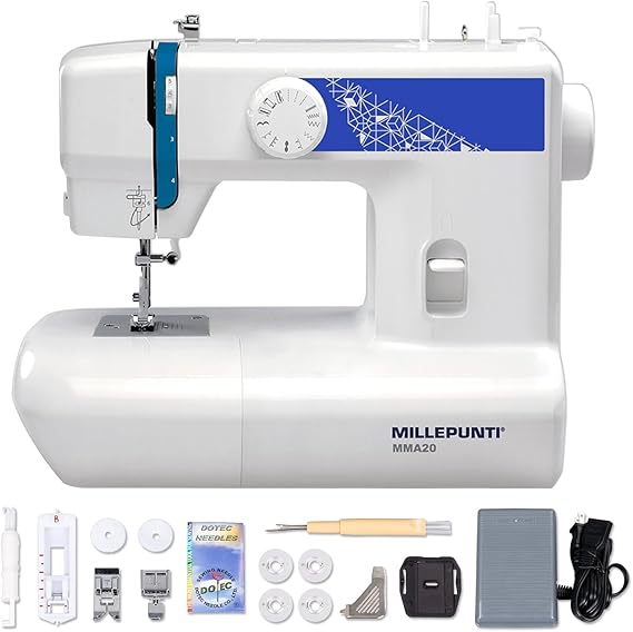 MILLEPUNTI MMA20 First Time Sewing Machine for Beginners, 13 Stitches | Compact & lightweight beginner sewing machine with accessories kit, ideal for adults, seniors & new home starters