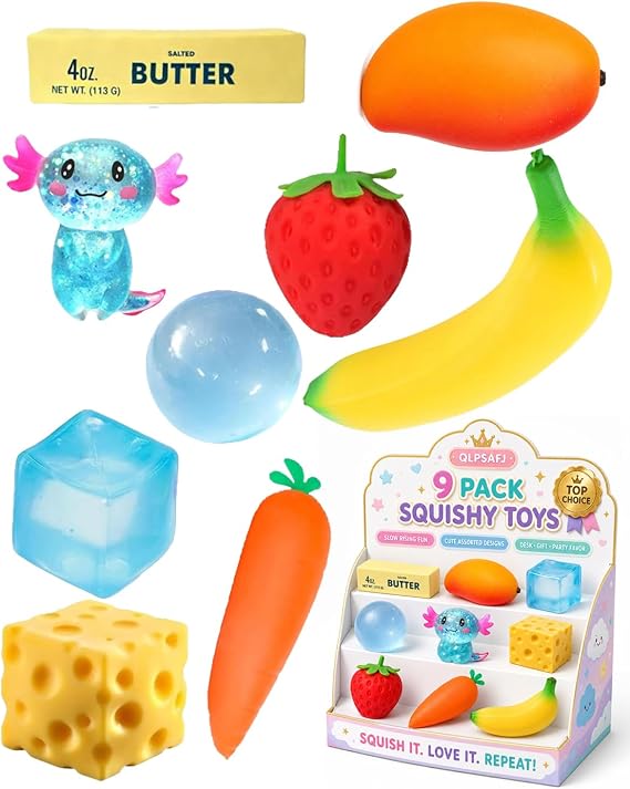 9 Pack Squishy Squeeze Box Toys Set Slow Rising Squishies Classic Slow Mystery Fun Set Pack Blind Malt Creative Slow Return Relief Hand Relax Desk Decor Party Favor Gifts for Adult